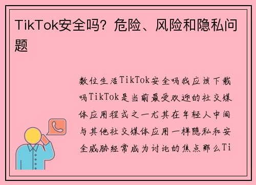 TikTok安全吗？危险、风险和隐私问题